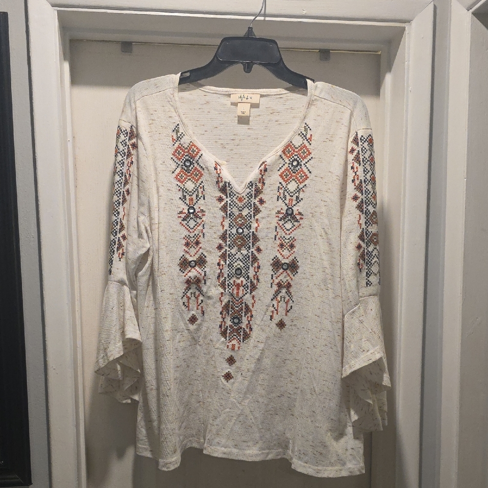 Style & Co. Women's Cream Embroidered Blouse